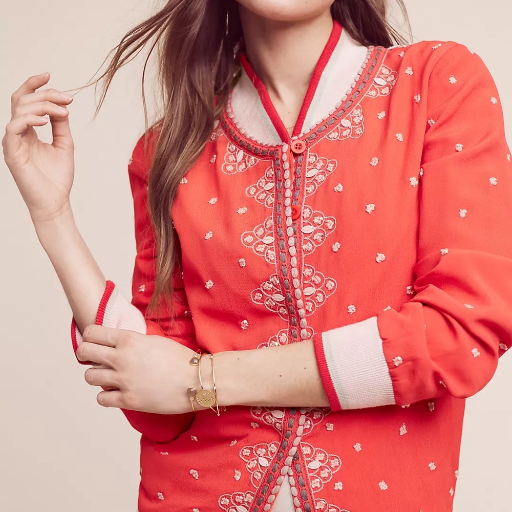 Anthropologie Stella Embroidered Bomber Jacket with Nordic Design